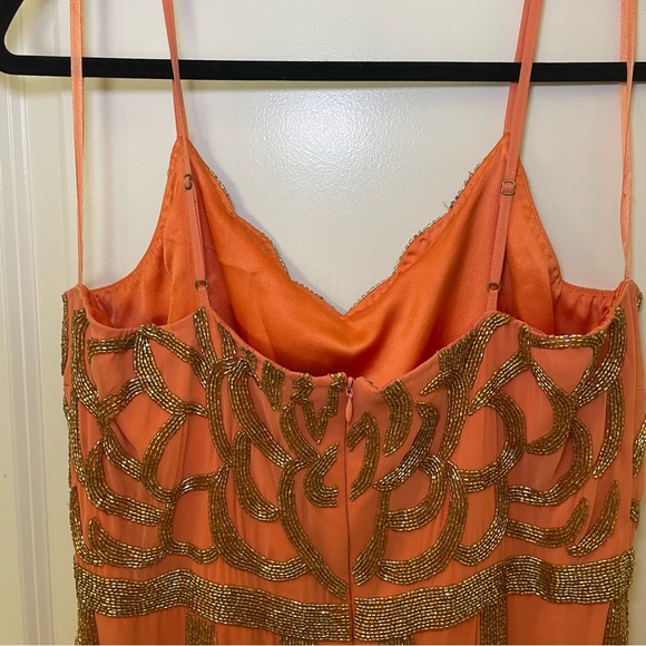Virgo Lounge Orange Dress with Gold Metallic Beading - Picture 6 of 7